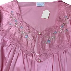 Lorraine Vintage Pink Floral Embroidered Lace Trim Long Button Up Robe